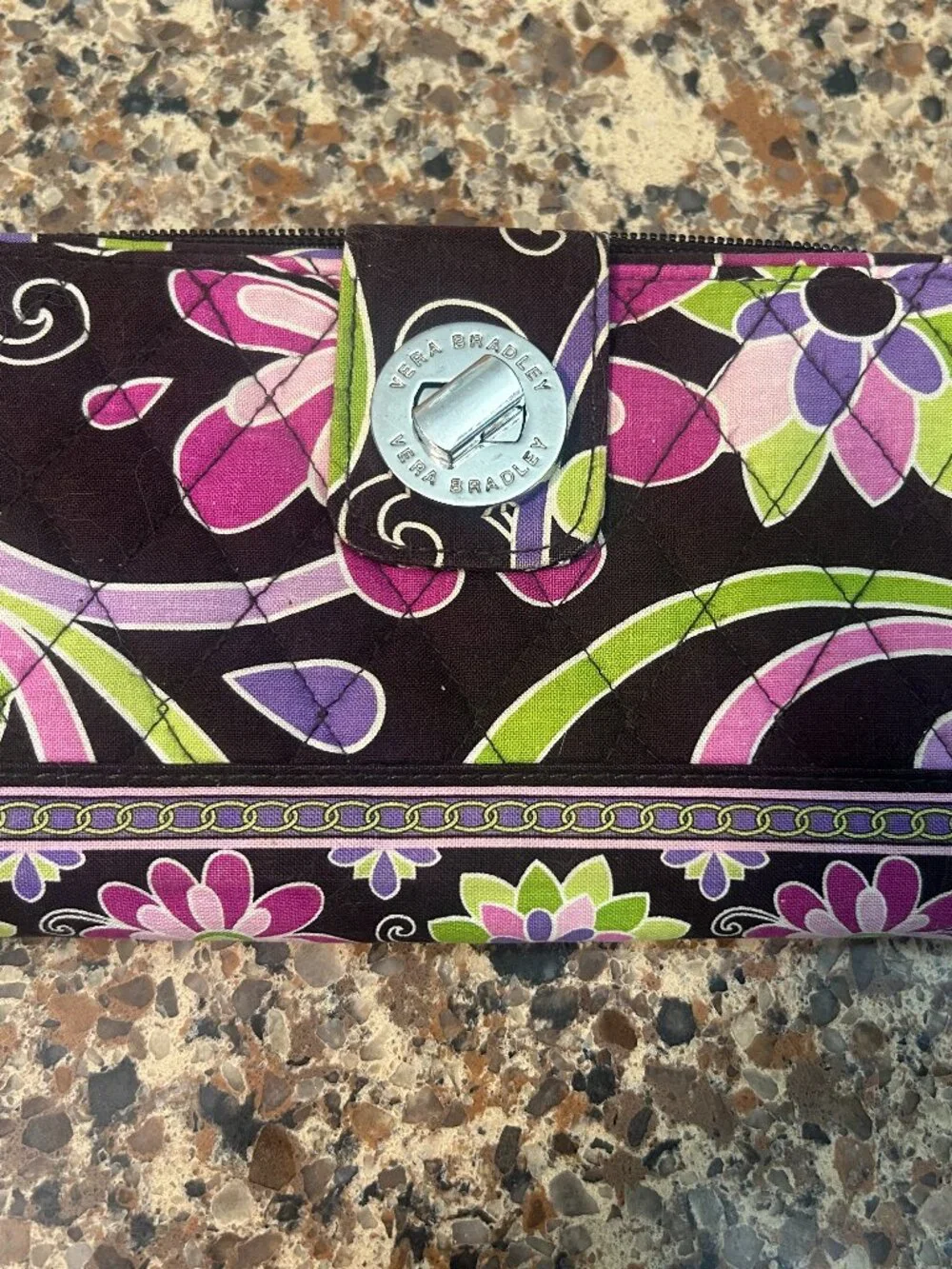 New Vera Bradley Purple Floral Wallet with Silver Toggle Closure